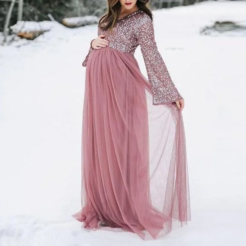 Elegant Baby Shown V Neck Prom Dresses Long Sleeves Maternity Dress New Arrival Evening Dress Cheap Prom Dress