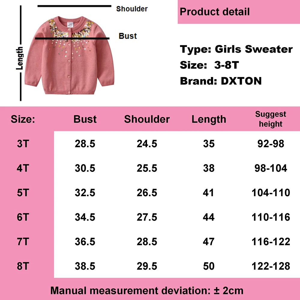 DXTON Girls Cardigan Sweater Spring Autumn Children Knitted Kids Sweater Long Sleeve Toddler Knitwear Girl Cardigan Sweater Coat