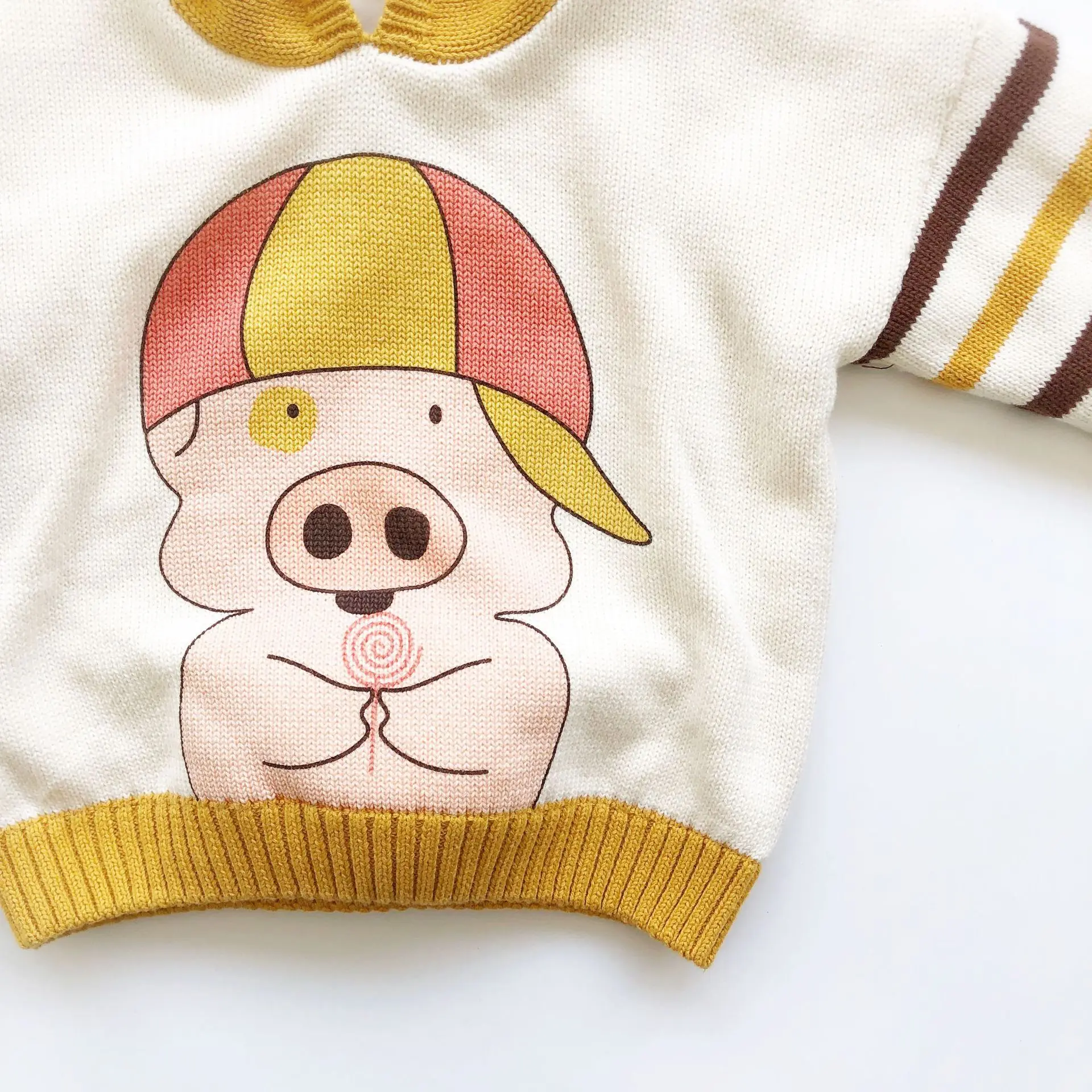 Tonytaobaby Winter New Style Baby Pig Plush and Thickened Hooded Cotton Knitting Sweater