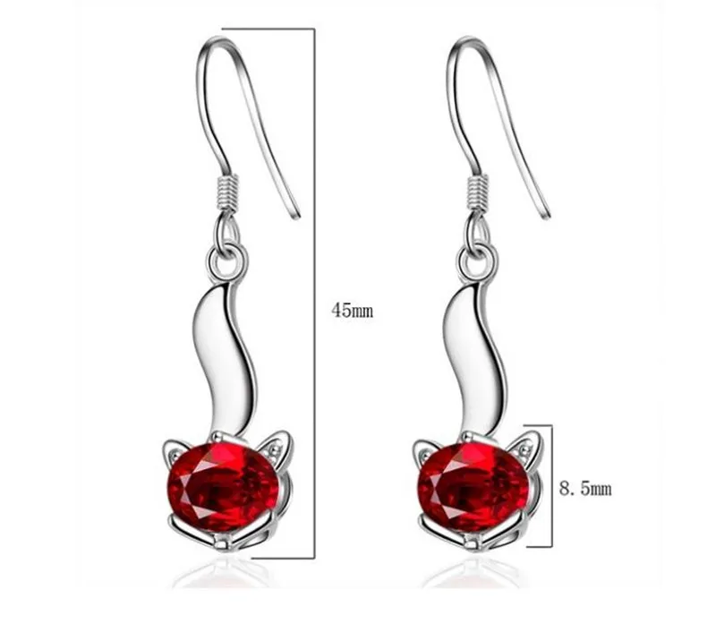 Lucky Crystal Red Fox Earrings For Women Jewelry Fashion 925 Sterling Silver Earring Girl Accessories Princess Anniversary Gift