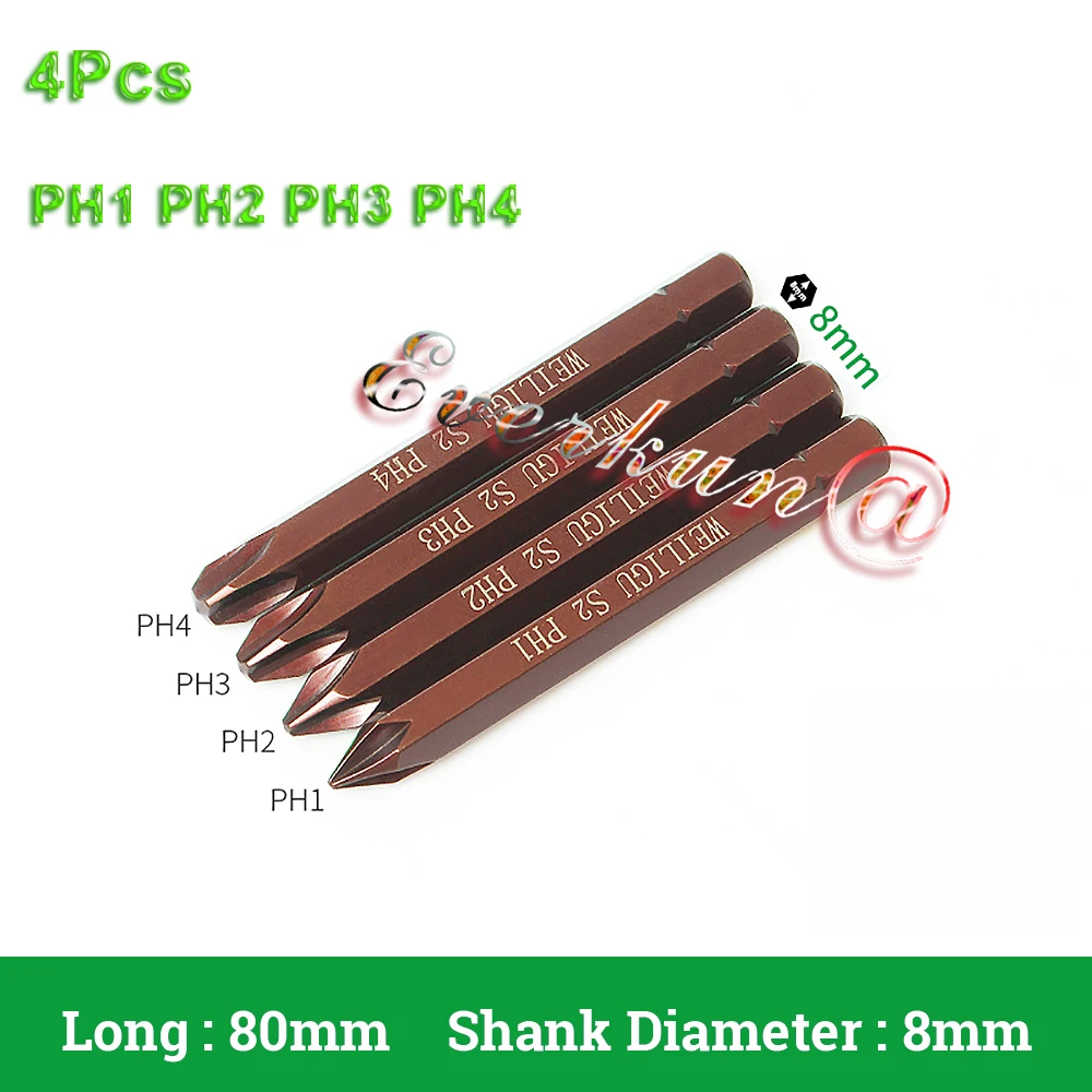 Bits For Screwdriver Impact Wrench 80mm Long Phillips Drive Ph1 Ph2 Ph3 Ph4 Magnetic Bits Screwdriver Set Electric Repair Tools