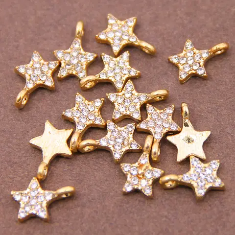 10pcs 13*9mm 금속 아연 합금 미니 상감 라인 석 오각형 스타 매력 보석 만들기 보석 액세서리