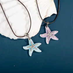 Colorful Ceramic Starfish Pendant  With Rhinestone Cute Gift Necklace For Women Girl Children Gift Drop Shipping #XN404