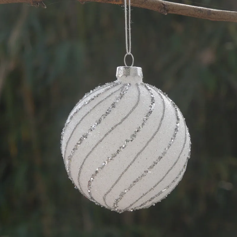 

12pcs/pack Diameter=8cm Small Size Handmade White Powder Silver String Glass Globe Christmas Tree Hanging Decorative Pendant