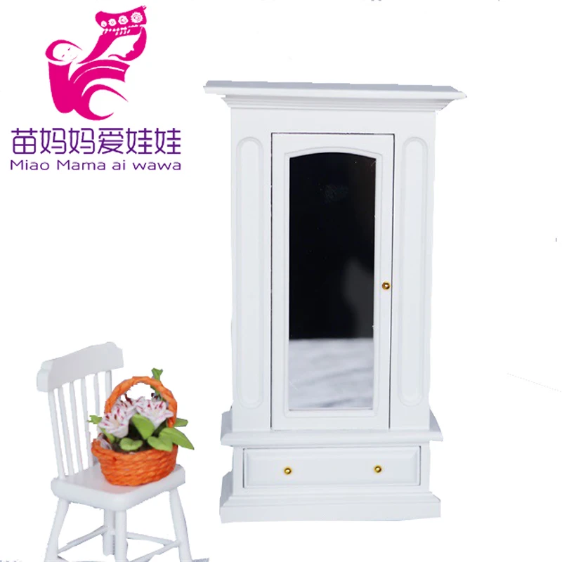 1/12 Doll house mini book room living room furniture accessories bookcase display  European style cabinet with windows