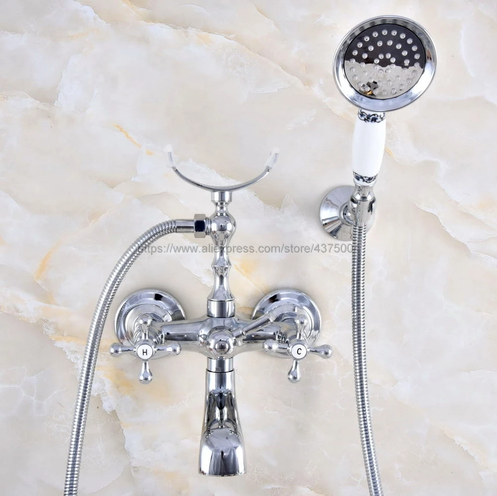 

Polished Chrome Bathroom Tub Faucet Telephone Style Bathroom Bathtub Wall Mounted With Handshower Swive Tub Spout Nna720