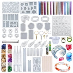 DIY Jewelry Resin Casting Molds Tools Kit 31Pcs Silicone Mold Alphabet Number Ring Bear Round Drill Glitter Jewelry Making Craft