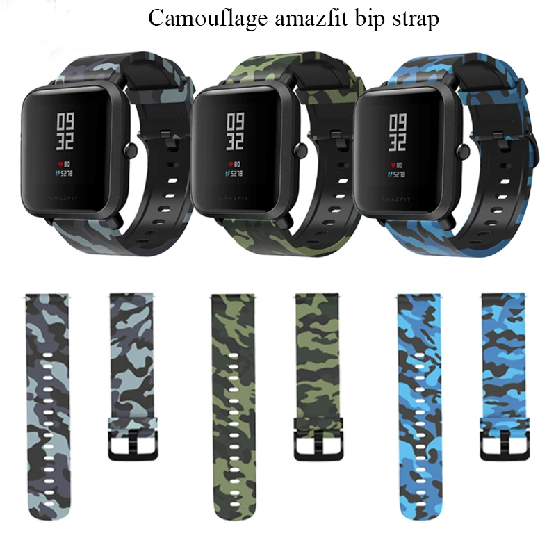 Ремешок 20 мм для amazfit BiP, силиконовый Камуфляжный браслет с различными цветочными принтами для Xiaomi Huami amazfit