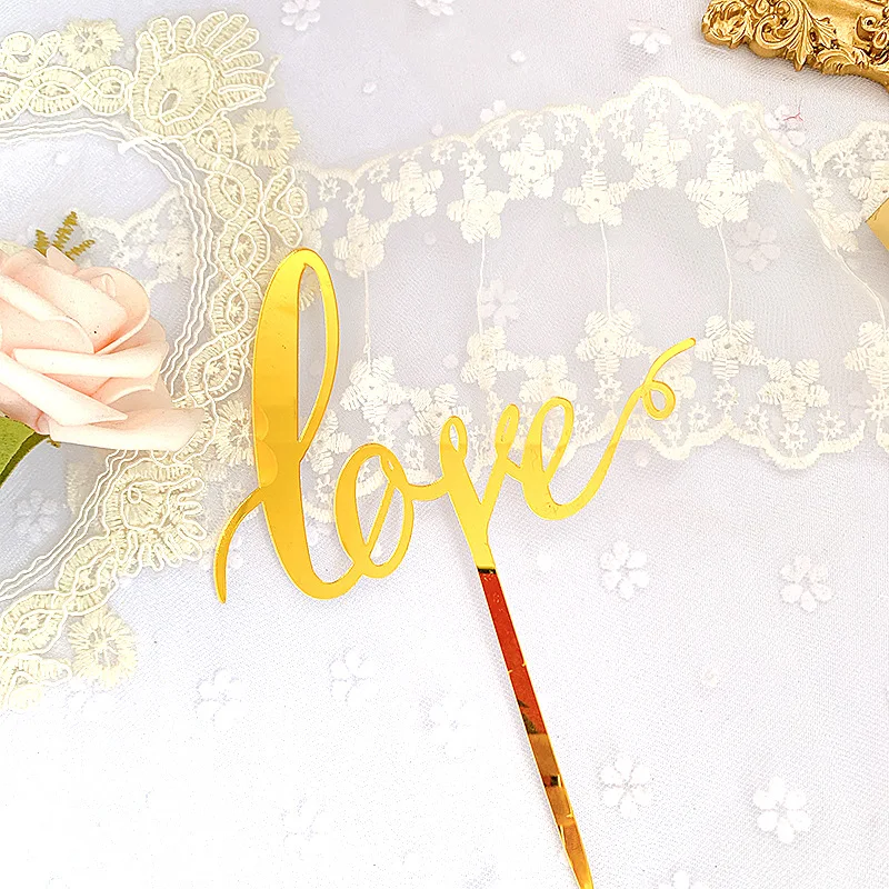 Hand Writing Love Wedding Acrylic Cake Topper Gold Valentine's Day Cake Topper for Wedding Valentine's Day Party Cake Decoration