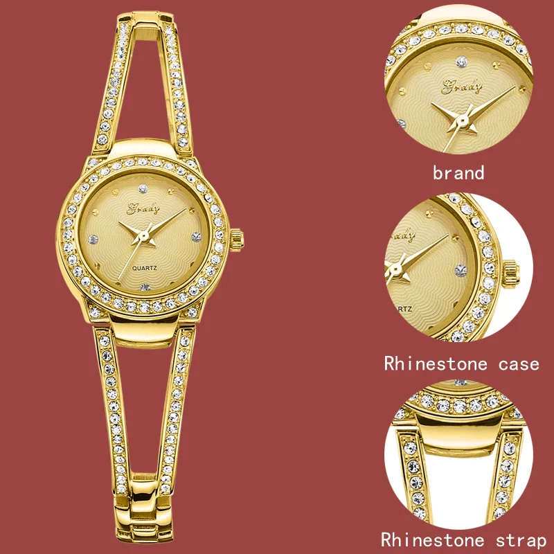 Luxury woman watches gold watch Fashion diamond watch free shipping Gift for wife Fashion quartz chain  wrist watches for ladies