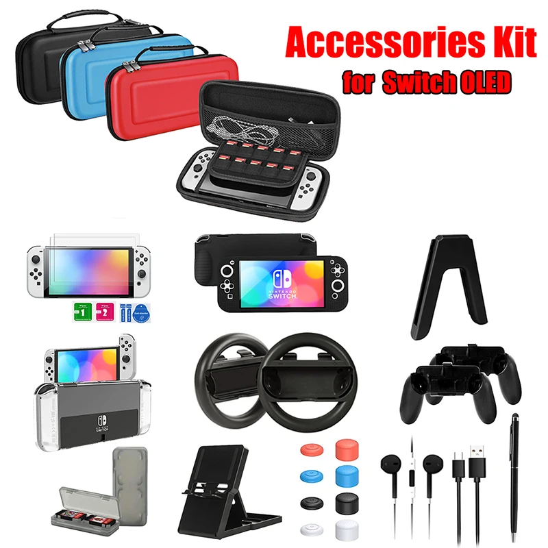 

Gaming Accessories Bundle Carrying Case with Card Slots PC Protector Bag for Nintendo Switch OLED Console and Joy-con