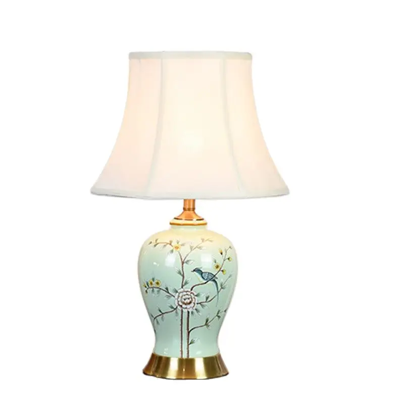 

Chinese Style Blue Flowers Birds Ceramic Table Lamp For BedRoom Bedside Living Room Foyer Study Desk Reading Night Light TD082