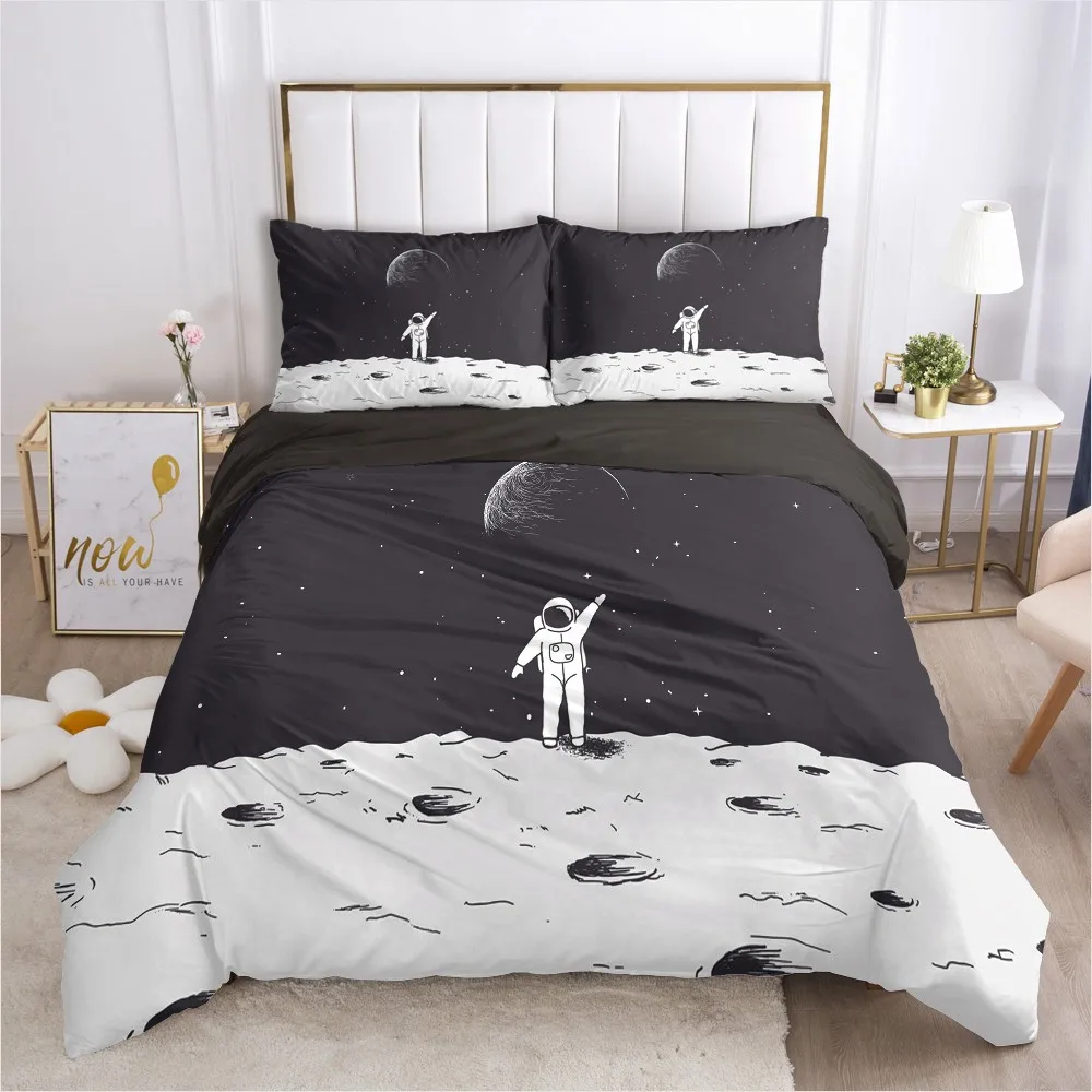 

3D Black Bedding Sets Duvet Cover Set Quilt/Comforter/Blanket Cases Pillow case Spaceman Design Queen Full Double sizeBed Linen