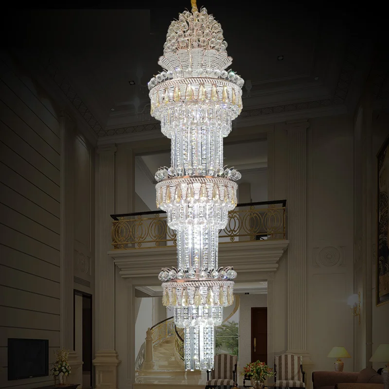 

Stairs Led Chandelier Lighting Modern Lustres Rose Gold K9 Crystal Chandelier Light Engineering Chandeliers Hotel Villa Lobby