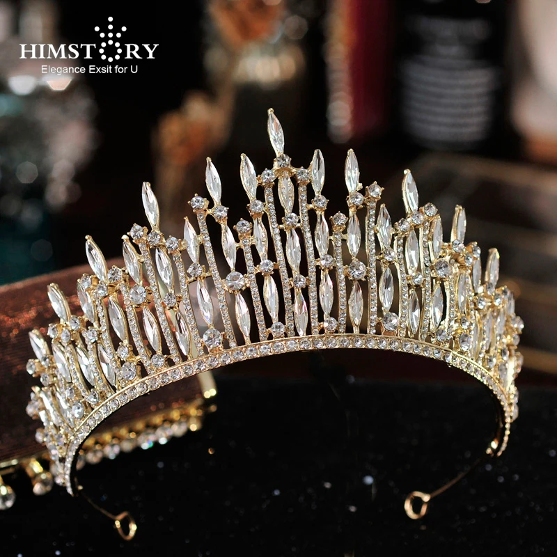 

Himstory Wedding Hair Accessories Bridal Crowns and Tiaras Big Crystal Rhinestone Wedding Crown Bride Tiara Headpiece