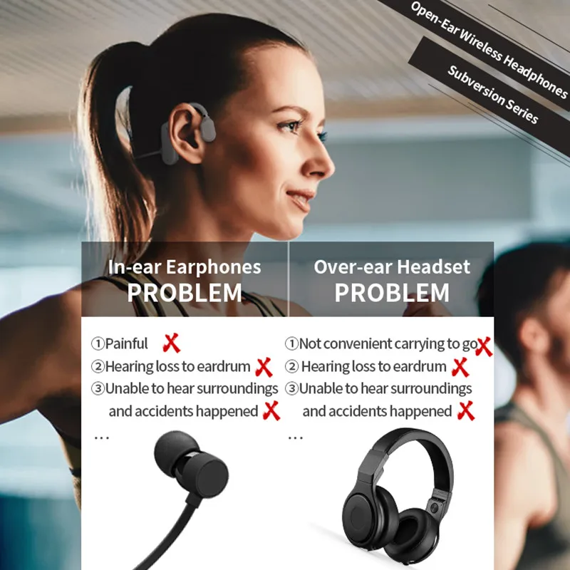 AIKSWE Bluetooth 5.0 Open Ear Wireless Sports Headphone Surround Sound Earphones Stereo HD Hands-free For Running cycling