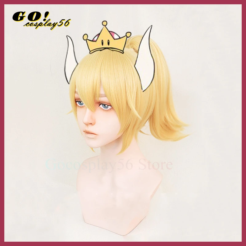 

Princess Bowsette Cosplay Wig Gold Pigtail Peach Koopa Bowser Role Playing Adult Synthetic Hair