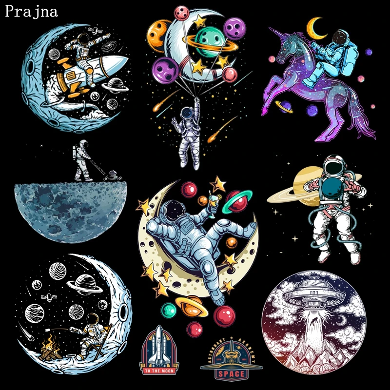 Iron On Patches DIY Space Astronaut Moon Heat Thermal Transfer Cartoon Iron-On Transfers Patches For Clothing T Shirt Applique