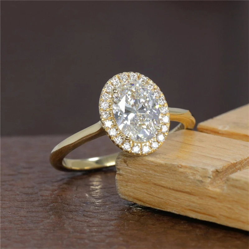 

RandH 18K Yellow Gold 1.5carat D Color Moissanite Engagement Rings 8*6mm Luxuery Women Jewelry Halo Moissanite Rings For Women