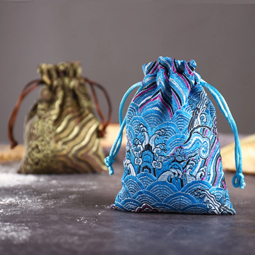 Favour Mini Wedding Embroidered Party Drawstring Storage Bag Satin Pouch Jewelry Packaging Bag