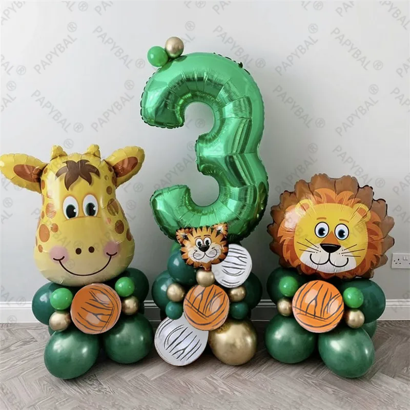 45Pcs Jungle Safari Animal Balloons Set 1-9 Number Green latex Ballon for Boy Birthday Party Balloons Party Decor 1 2 3 Years