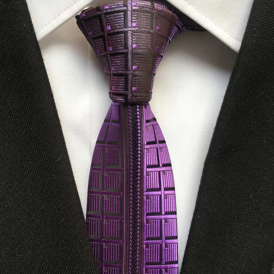 Designer Men\'s Ties Unique Panel Necktie Purple Unique Plaids Neck Tie for Men