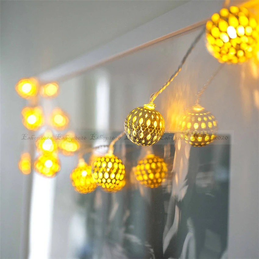 Decorative Lights Gold Light String Iron Ball Night Lights LED Bedroom Birthday Holiday Outdoor Wedding Night Lamps Fixtures