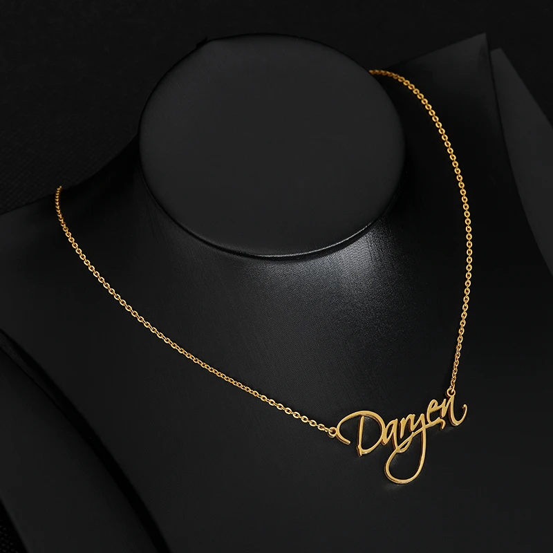 Personalized name necklace Customized Fashion Stainless Steel Name Script Style Choker Necklace Pendant Nameplate Gift