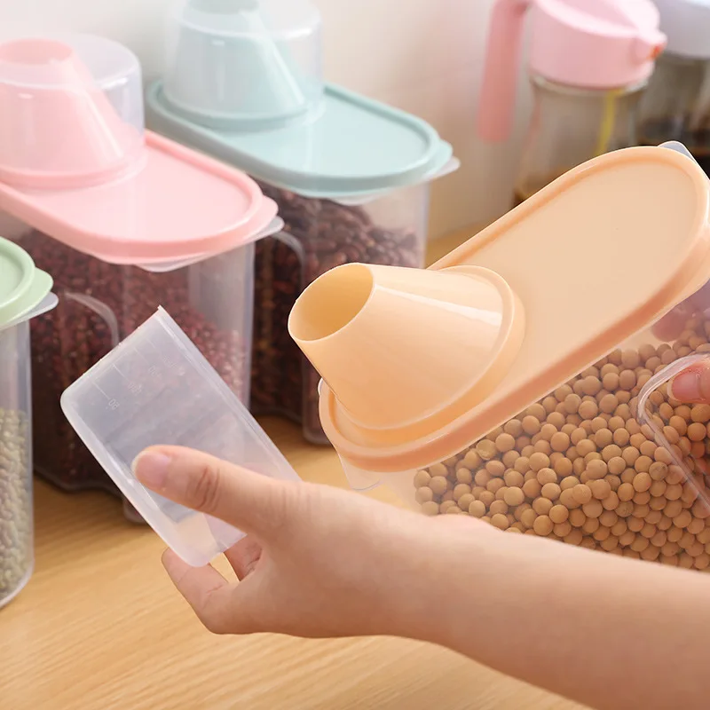 Contenitore per alimenti in plastica spezie vaso per cereali secchio di riso scatola per Organizer da cucina serbatoio per caramelle con coperchio