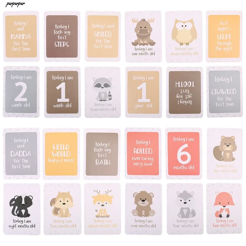 

24Pcs/Set For Memory Baby Pregnant Women Monthly Photograph Cards Fun Month Milestone Cards Skill Cards Baby Growing Records