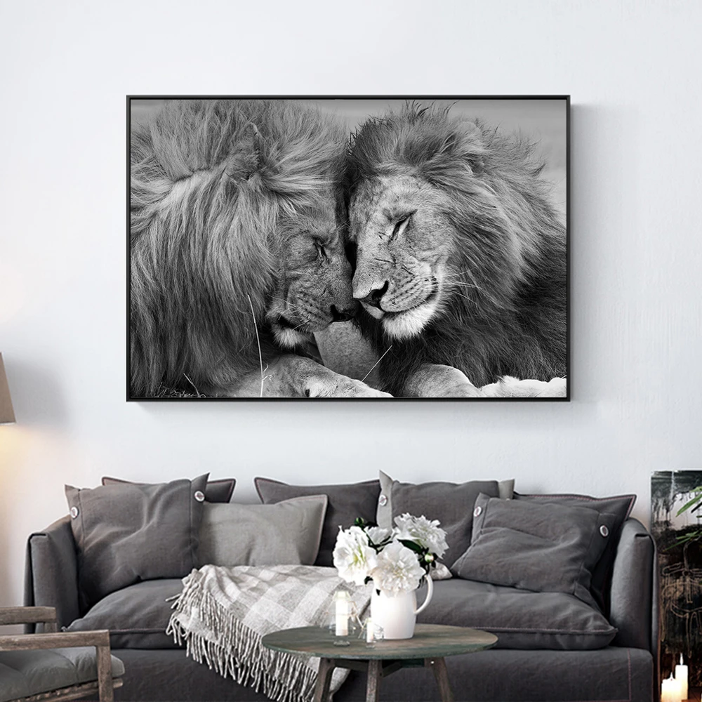 Lions Nestled Together Canvas Paintings On The Wall Posters And Prints Black And White Art Pictures Animals Canvas Art Prints