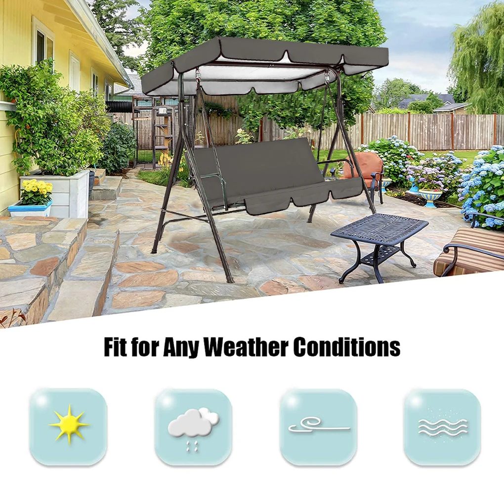 2pcs/set 210D Garden Chairs Patio Swing Cover Set Waterproof UV-resistant Swing Canopy Seat Top Awning 190*132*15cm