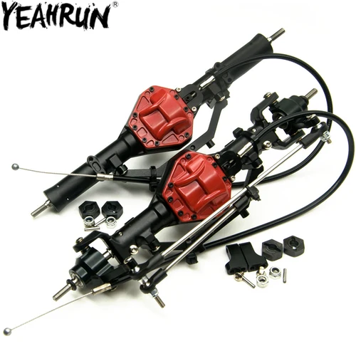 Axial SCX10 1/10 RC 크롤러 자동차 업그레이드 액세서리 용 4WD 잠금 키트가있는 YEAHRUN 금속 전면 리어 액슬