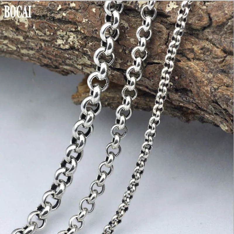 BOCAI 100% S925 Silver Jewelry Circle Necklace Retro Man and Woman All-Match Long Paragraph Sweater Chain Valentine's Day Gifts