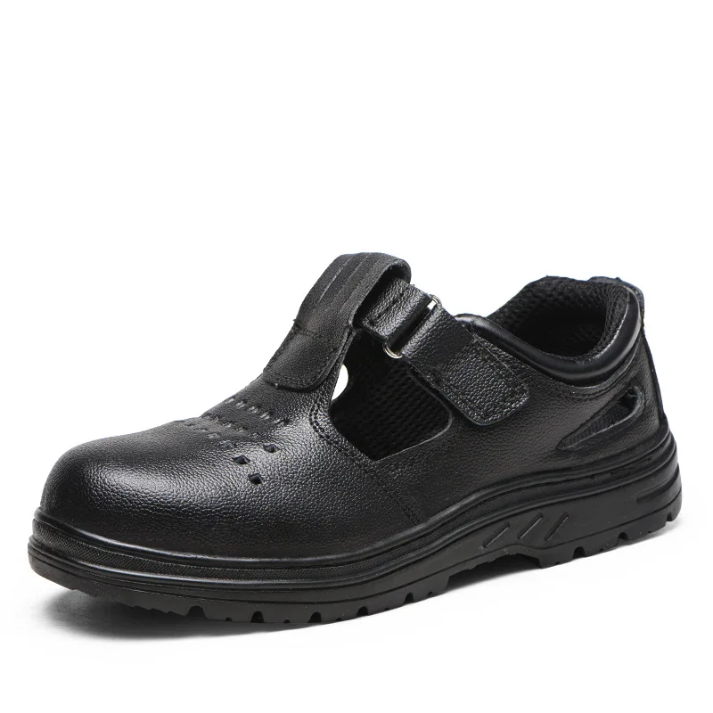 גברים מכסויי פלדה מעור נעליים בטיחות נעלי בית עור רך פלטפורמה נעלי בית עור רך נעלי סנדלים בטחון נעליים