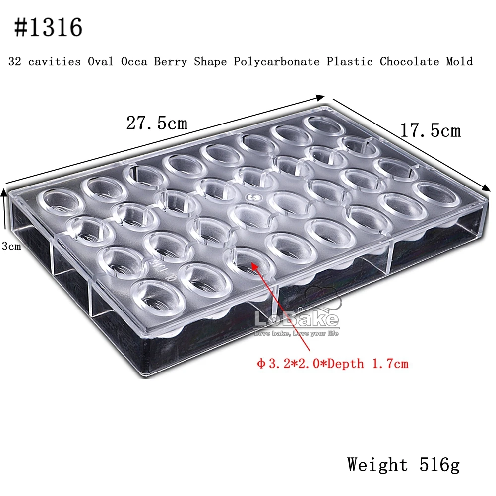 32 cavities Occa Berry Deep Fruit Shape PC Polycarbonate Chocolate Mold Candy Mould Fondant Mousse Ice Molds DIY Bakery Supplies