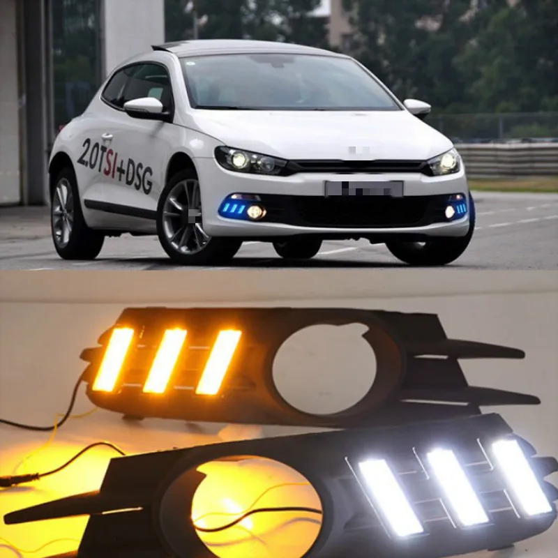 

LED drl daytime running light for Volkswagen Scirocco 2009-14 with moving yellow turn signal and blue night light