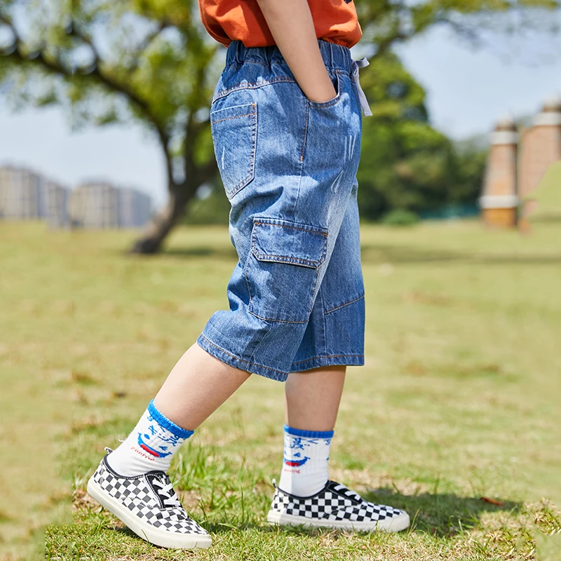 2024 New Kids Jean Shorts Summer Brand Design Striped Children Denim Short Pants For Teen Boys 100-160 CM Wear LC106