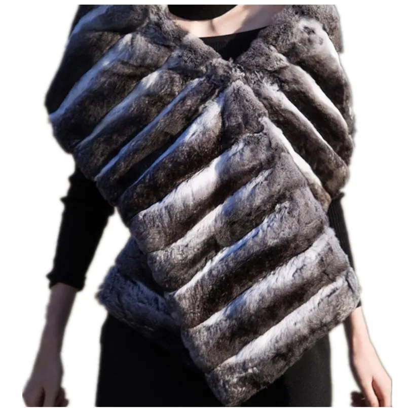 

Custom Make Real Chinchilla Fur Wraps Women Luxury Party Cape Coat Scarf for Winter Shawl Gift