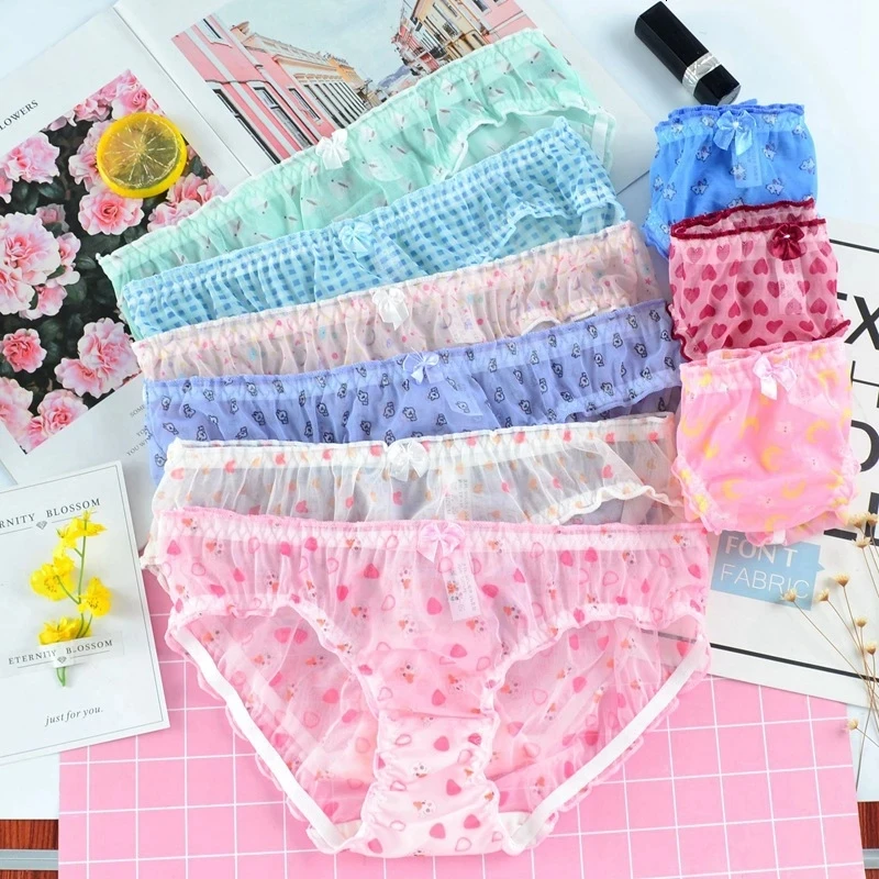 Cute Fruit Printing Girls Panties Sexy Transparent Lace Women's Underwear Breathable Knicker Loose Seamless Female Briefs