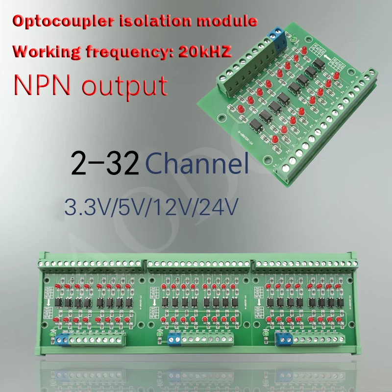 Optocoupler Isolation Board Voltage Converter Isolated Module PLC Signal Level Board NPN Output 2-32 Way 1.8V 3.3V 5V 12V 24V