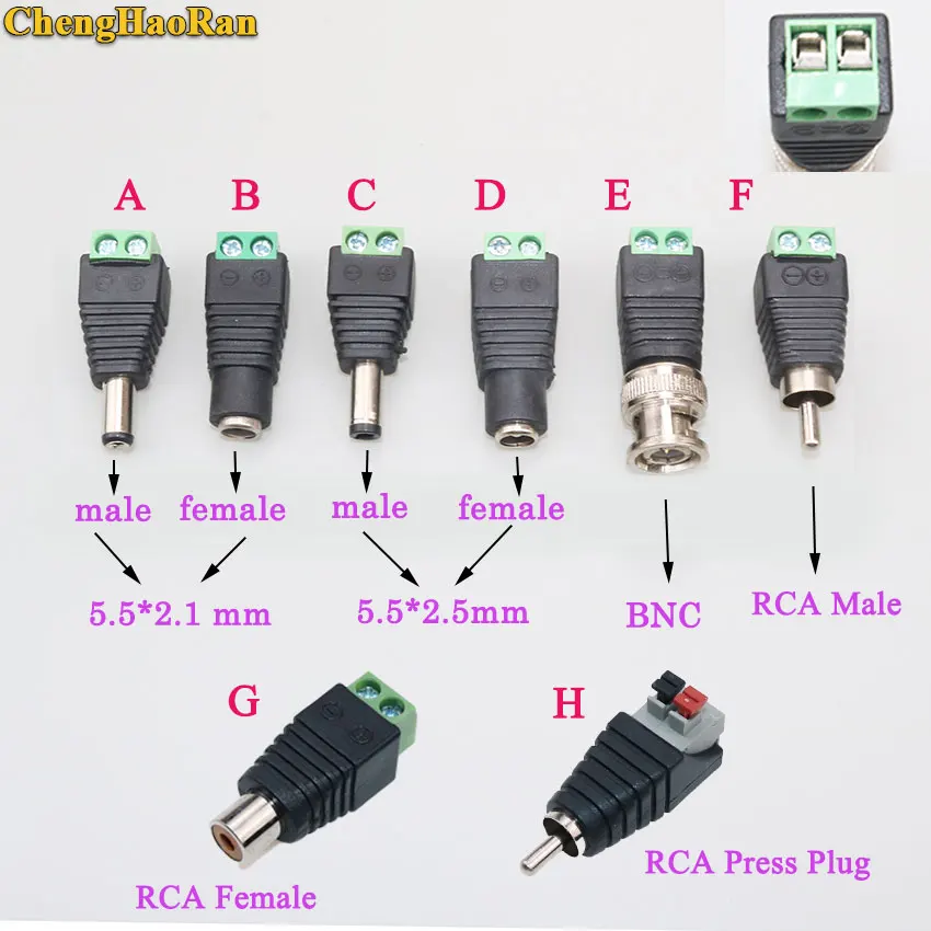 ChengHaoRan  1pcs 5.5 * 2.1 5.5*2.5  BNC RCA to DC Crimp Terminal Block Plug Connector Adapter for CCTV Camera Wire female male