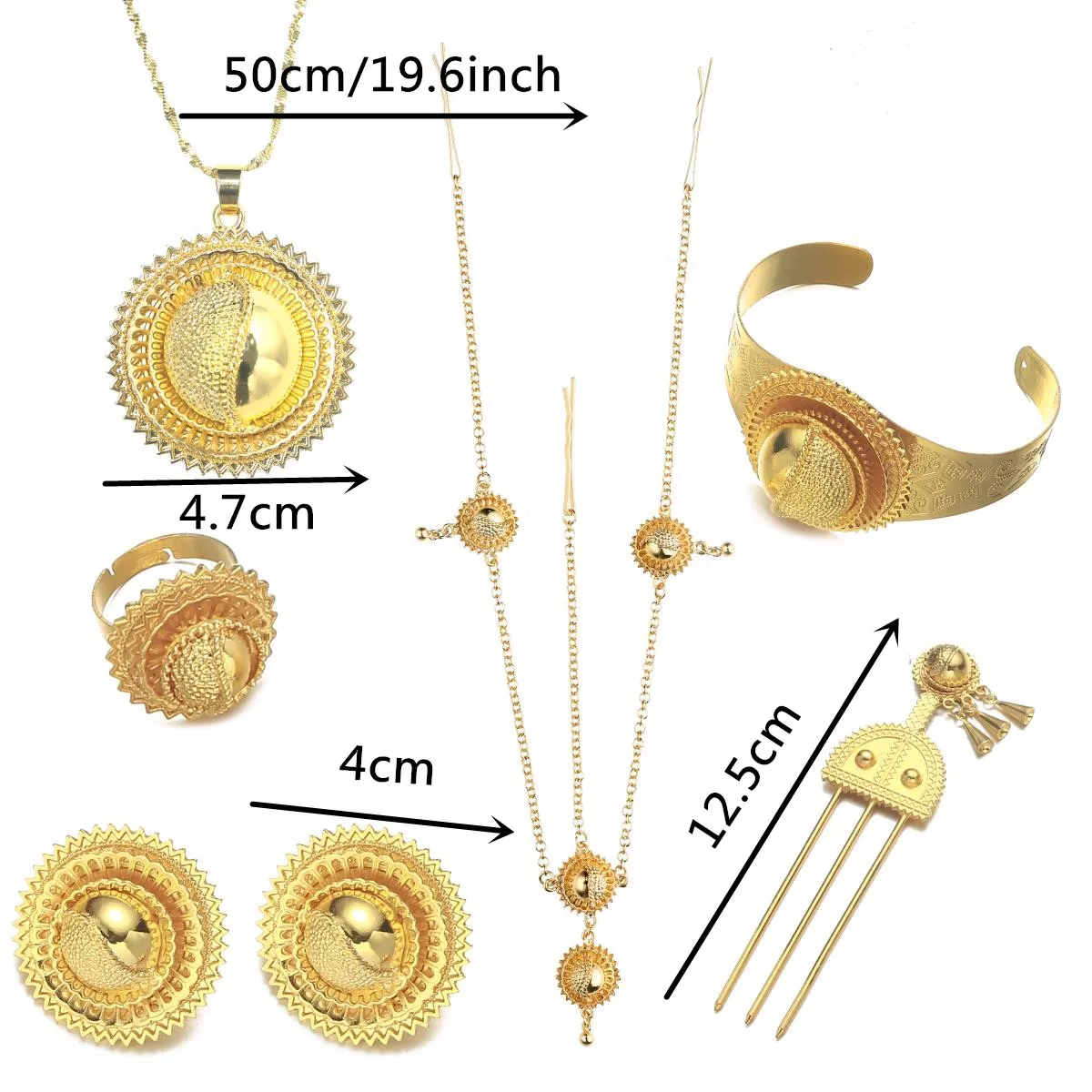 6PCS Ethiopian Nigeria Eritrea Kenya Habesha Wedding Women Bangle Earrings Ring Necklaces Bridal Jewelry Sets