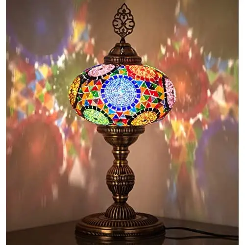 LaModaHome 2021 Handmade XL English Moroccan Mosaic Bohemian Boho Colorful Table Desk Bedside Lamp Lampshade Light Lighting, 23