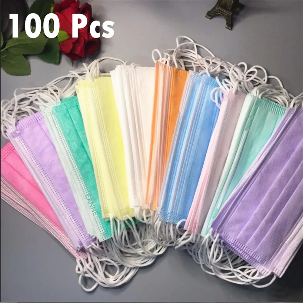 

10-100pcs Mask Colored Mouth Mask Nonwove 3-layer Disposable Mascarillas Anti-spray Particles Breathable Face Mask Fast Ships