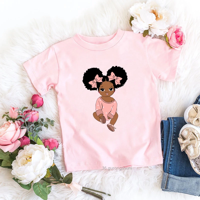 New Girls T-shirt African Melanin Child Black Girls Fashion Harajuku Summer Tops Clothing Pink Tshirt Wholesale Tshirts