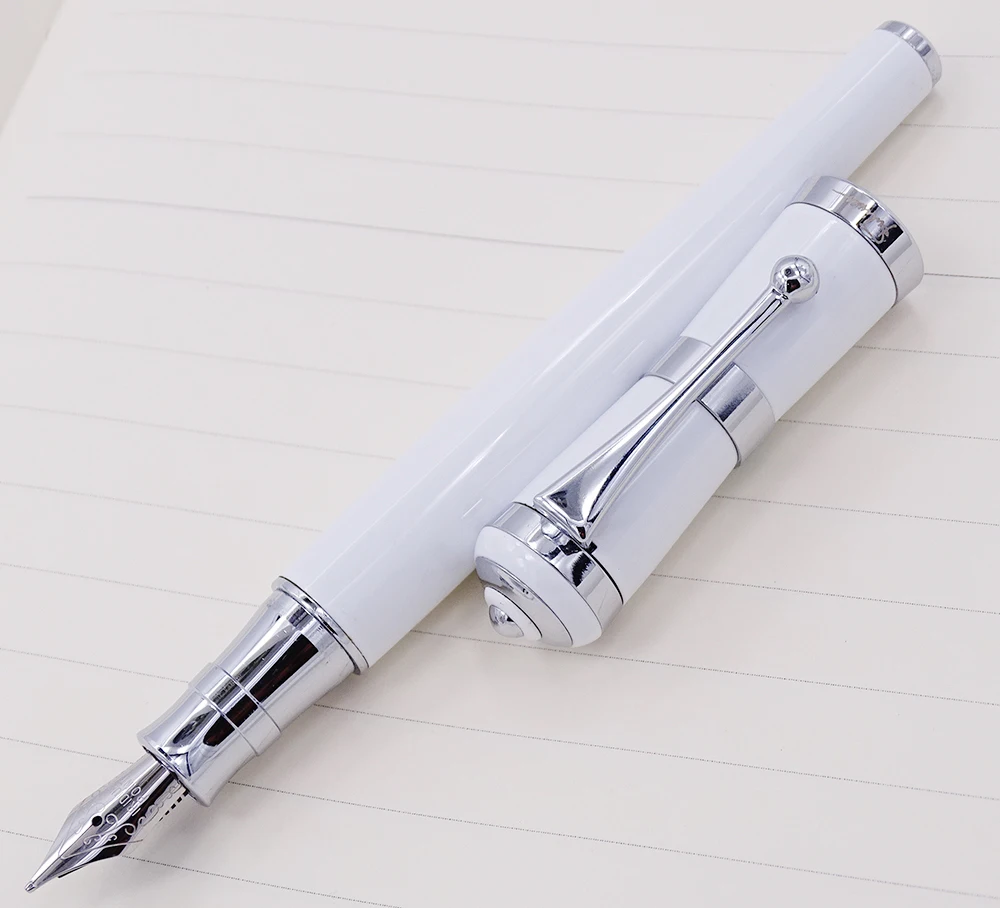 Fuliwen 2051 Metal Fountain Pen, Fresh Fashion Style Fine Nib 0.5mm Beautiful White for Office Home School, Men and Women