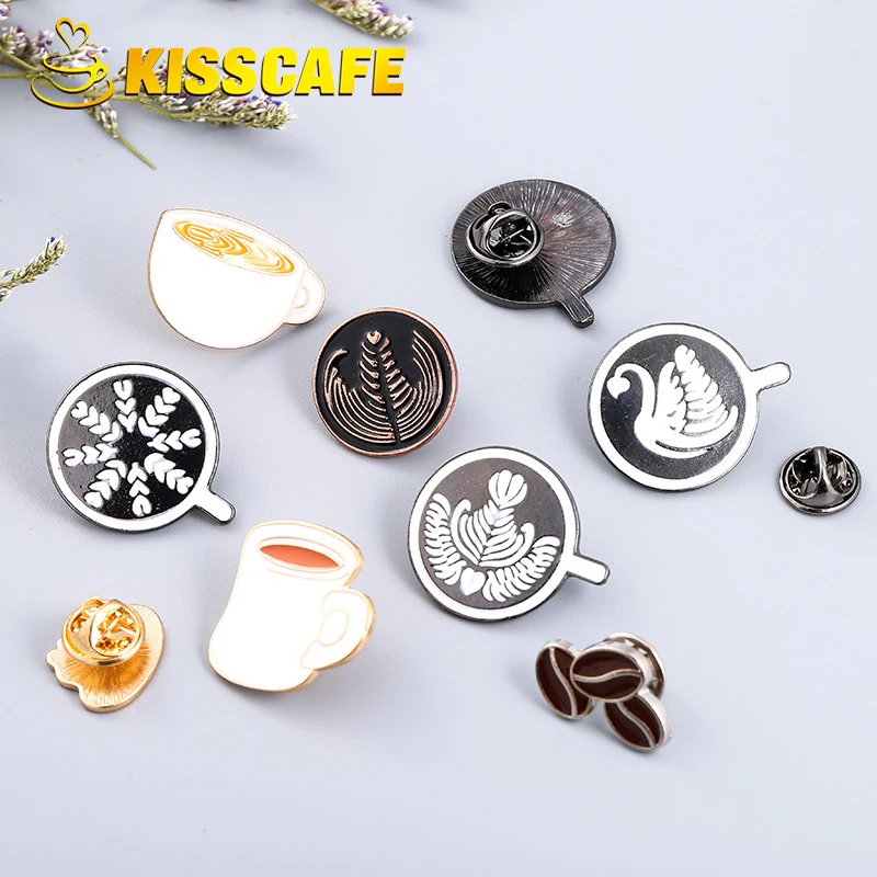 

Beautiful Coffee Badge Couple Espresso Accessories Glaze Tea Cup Drop Oil Brooch Mini Coffee Tamper Cafe Gift for Coffee Lovers