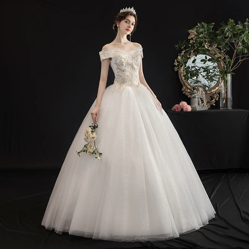 Wedding Dress Ball Gowns 2020 New Style Bride Wedding Dresses Plus Size Lace Up Off-Shoulder Princess Dreamy Embroidery Dress