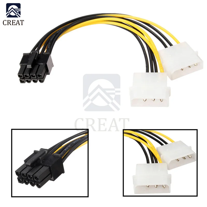 Dual Molex 16cm IDE 4PINx2 4PIN 4 PIN TO PCI-E 8PIN PCI-E Express Connector Converter Adapter Power Cable Wire